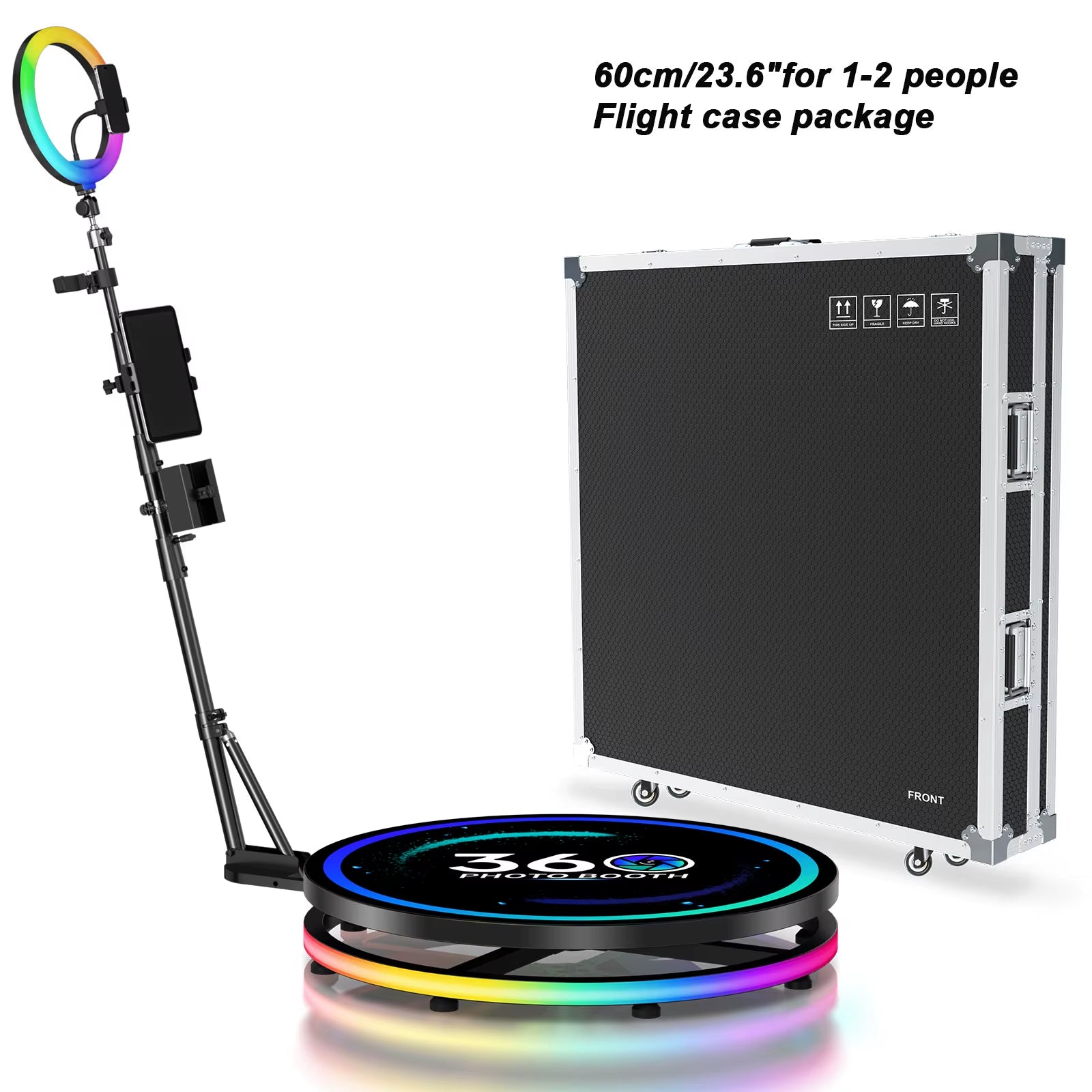 Rotating 360 Photo Booth Machine Selfie Stand Free Customize Logo with RGB Light App Remote Control for Parties Events with Case