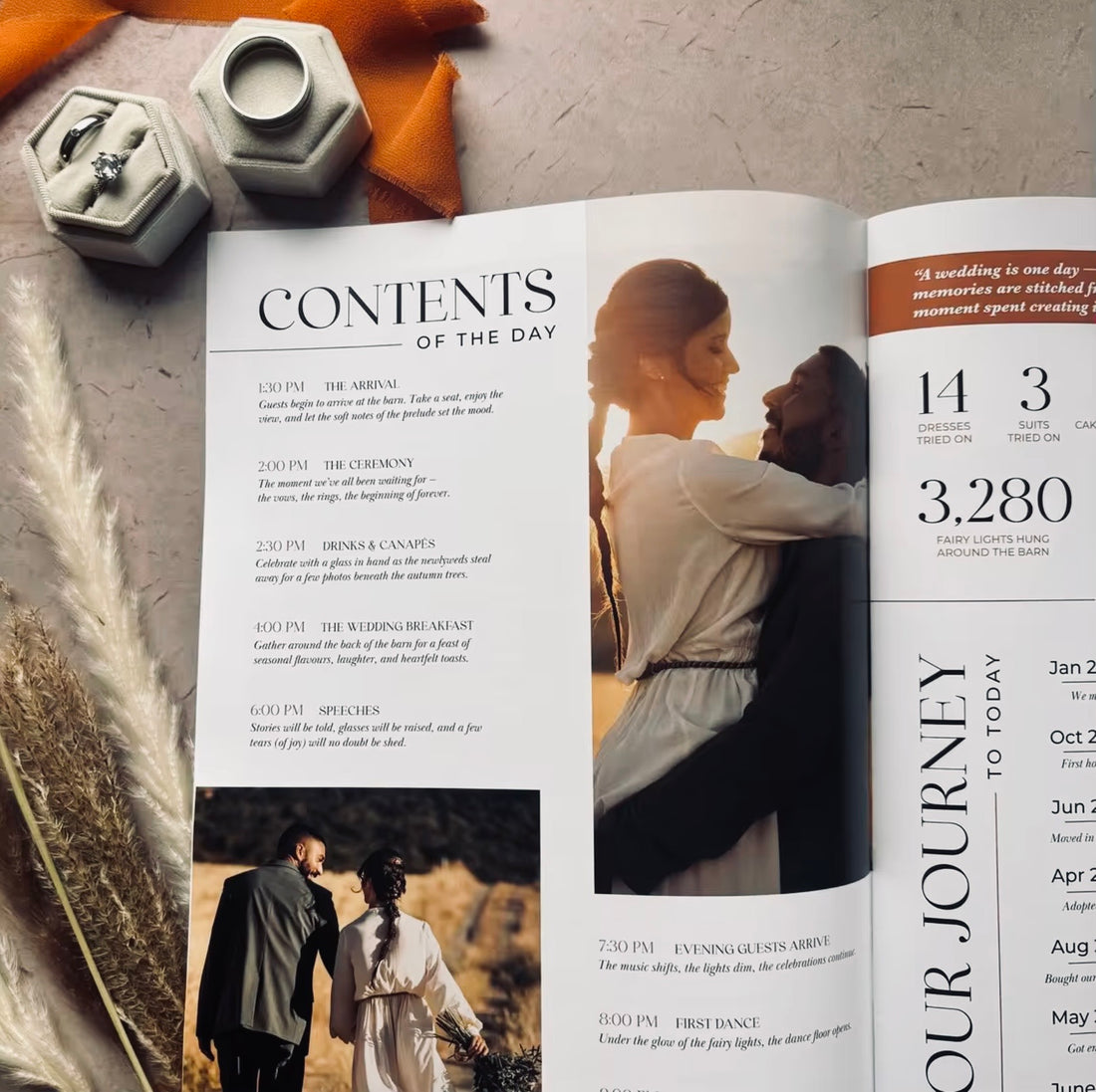 Bespoke Wedding Magazine Program Booklet – Custom 20 page Hardcover Keepsake Ceremony & Reception Guide | 50Qty minimum