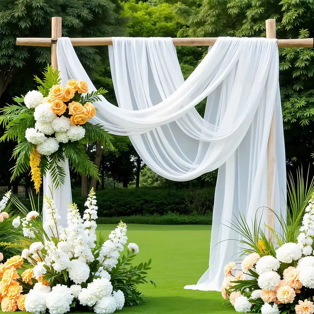 2 Panels Wedding Arch Draping Fabric 20Ft Sheer Chiffon Fabric Backdrop for Wedding Arbor Ceremony Birthday Party (White)