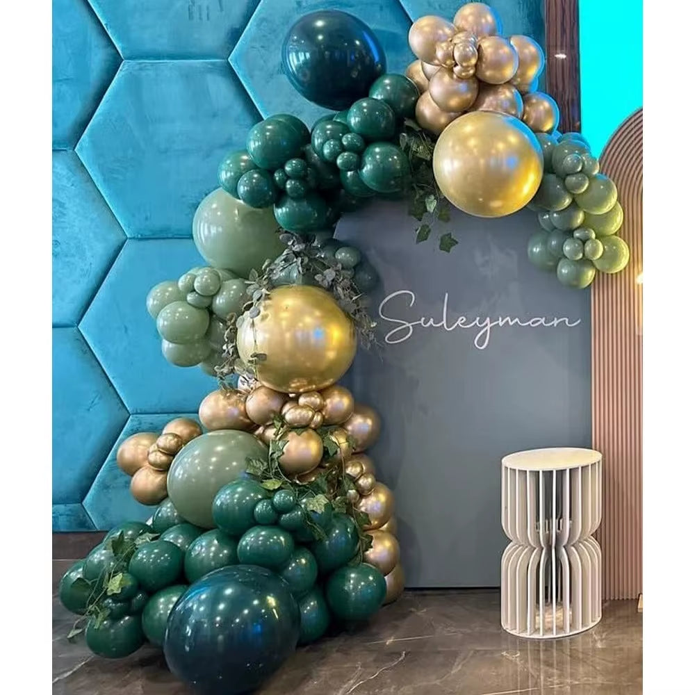 99 Pcs Dark Green and Golden Avocado Latex Balloons Garland Arch Kit for Baby Shower Birthday Gender Reveal Party Decorations