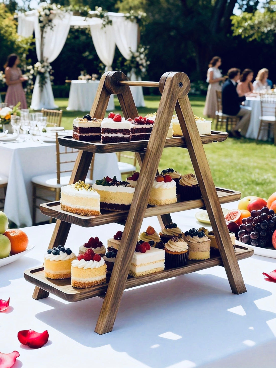 Wooden 3-Tier Dessert Display Stand | Rustic Cake & Cupcake Serving Ladder for Elegant Events