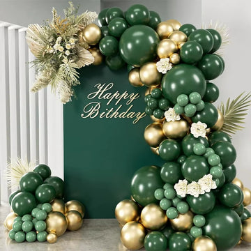 99 Pcs Dark Green and Golden Avocado Latex Balloons Garland Arch Kit for Baby Shower Birthday Gender Reveal Party Decorations