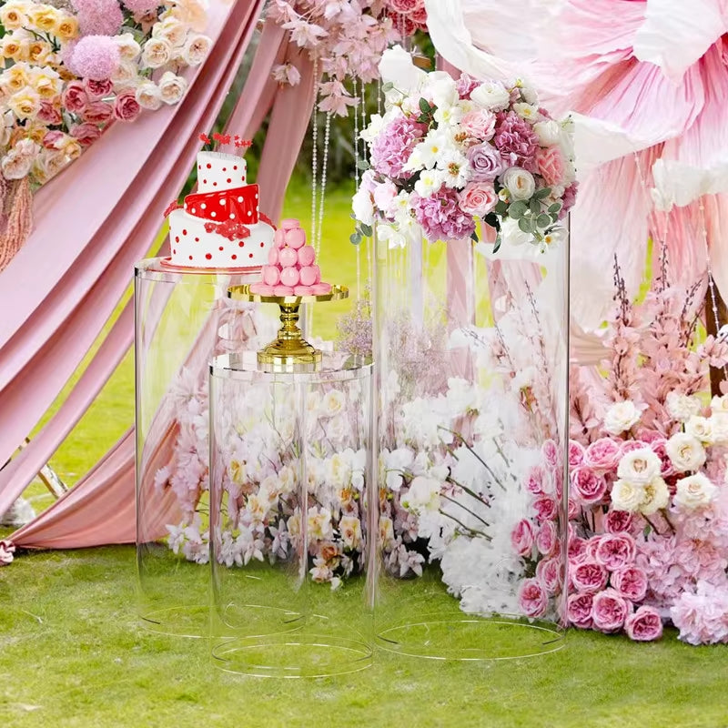 3Pcs Cylinder Plinth Pillars Cake Stand Multipurpose Display Pedestals for Thanksgiving Anniversary Ceremony Birthday Graduation