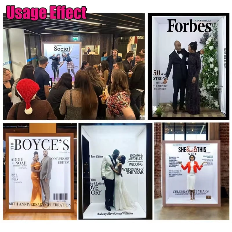 Weddings Photography Background Decoration Props PVC Magazine Photo Booth Backdrop Party Event Led Photo Booth with Led