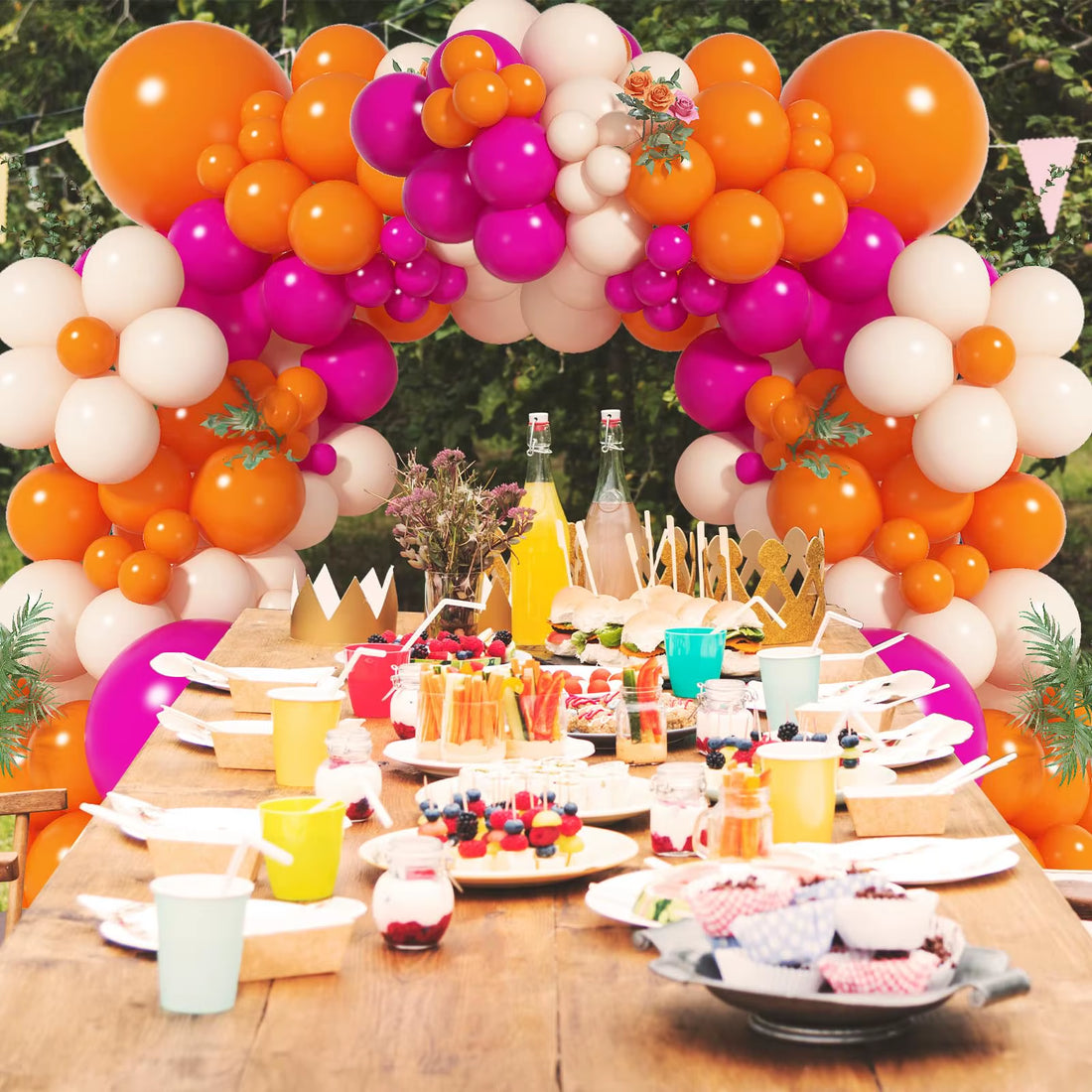 Hot Pink Orange Balloon Garland Arch Kit for Girls Wedding Birthday Party Anniversary Baby Shower Engagement Tropical Decoration