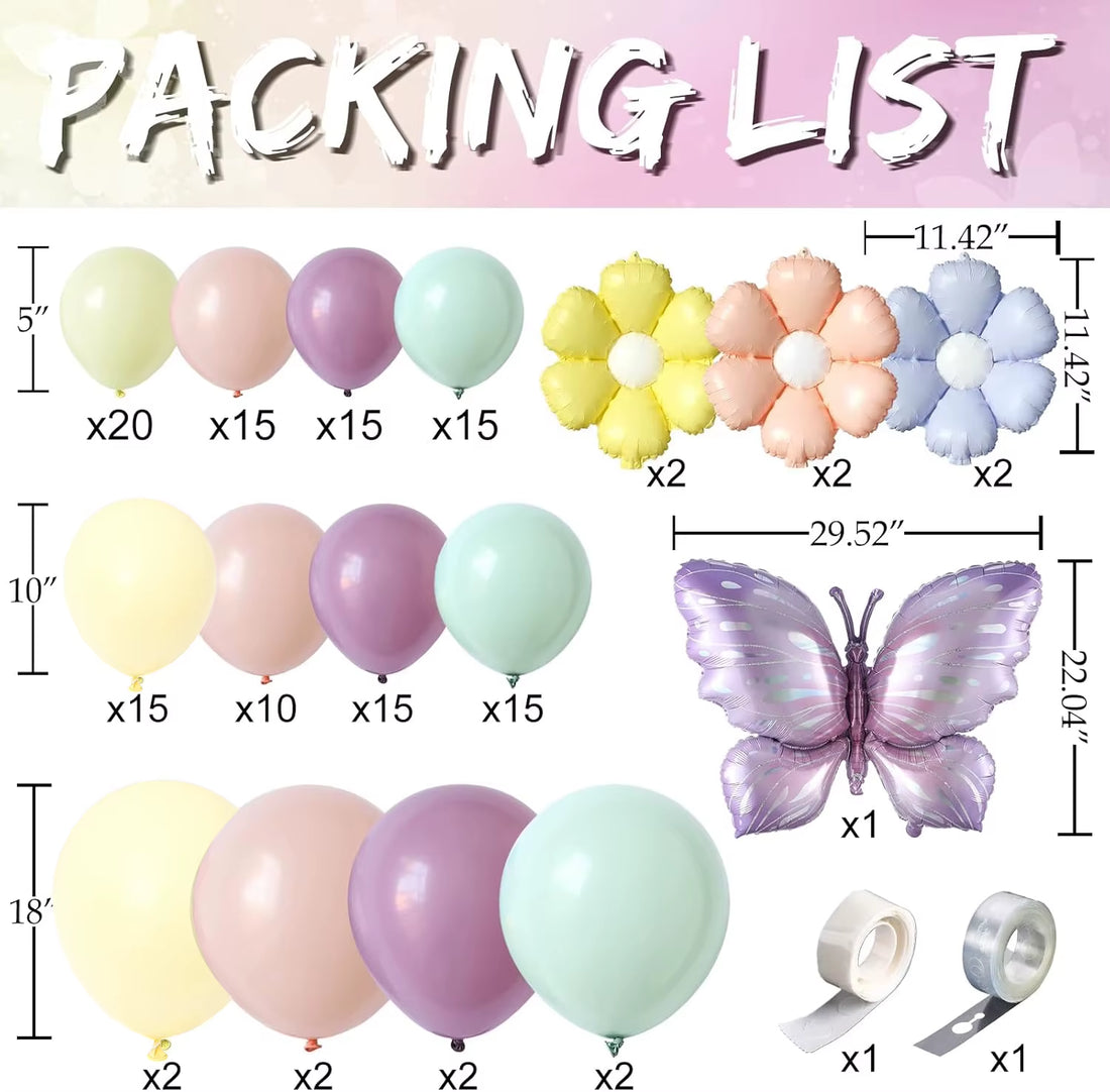 137Pcs Pastel Butterfly Balloon Arch Kit - Lavender Floral Garland with Daisies for Fairy Baby Showers, Garden Parties Birthday
