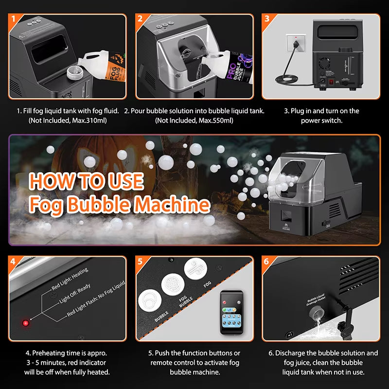 Fog Machine, 3-In-1 Bubble Fog Machine, 400W Smoke Bubble Machine with Wireless Remote Control, Make Fog Bubbles,Bubbles,Fog