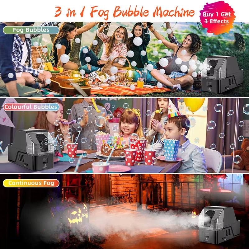 Fog Machine, 3-In-1 Bubble Fog Machine, 400W Smoke Bubble Machine with Wireless Remote Control, Make Fog Bubbles,Bubbles,Fog