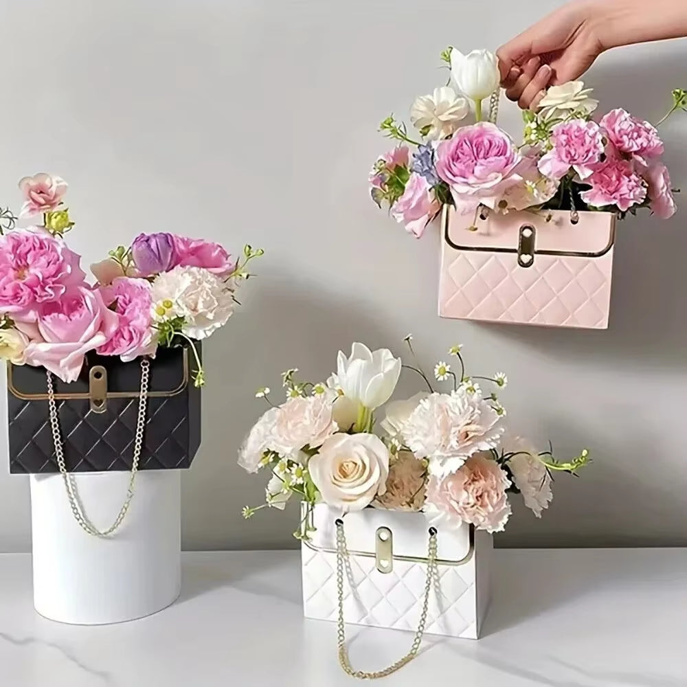 Portable Creative Handbag Flower Paper Packaging Box Bouquet Tote Bags Valentine'S Day Birthday Party Gifts Bags Mother'S Day