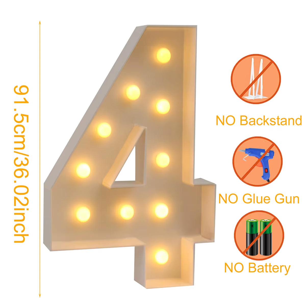 91.5Cm Giant Led Light Birthday Number Figure 1St Birthday Anniversary Wedding Baby Shower Decor 30 40 50 Birthday Number Frame