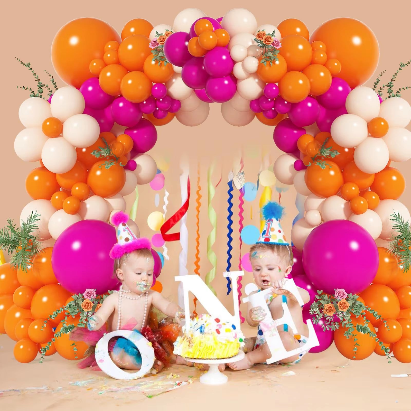 Hot Pink Orange Balloon Garland Arch Kit for Girls Wedding Birthday Party Anniversary Baby Shower Engagement Tropical Decoration