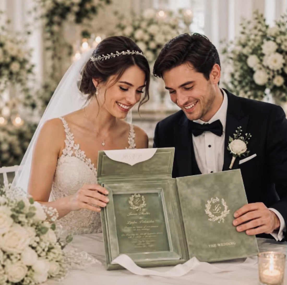 Custom Velvet Invitation Suite with Acrylic Card, Foil Monogram & RSVP Set – Luxury Wedding & Event Invitations