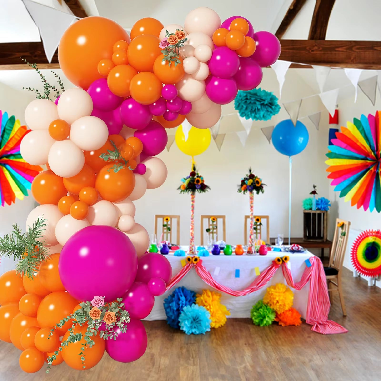 Hot Pink Orange Balloon Garland Arch Kit for Girls Wedding Birthday Party Anniversary Baby Shower Engagement Tropical Decoration