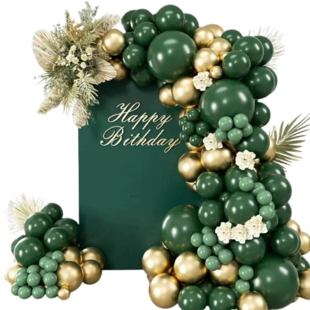 99 Pcs Dark Green and Golden Avocado Latex Balloons Garland Arch Kit for Baby Shower Birthday Gender Reveal Party Decorations