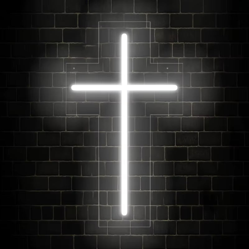 Esus Cross Neon Sign Home Decor LED Neon Sign White Wall Decor Wedding Birthday Party Sign Easter Decoration Gifts for Friends