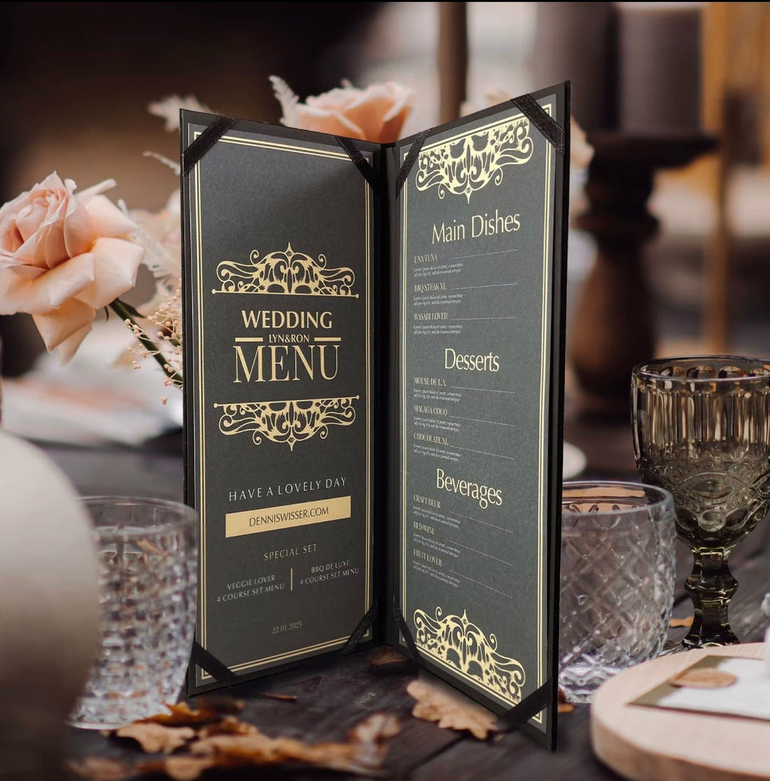 Bespoke Dinner Menu Cards & Acrylic, Velvet Place Settings | Weddings, Birthdays, Baby Showers & Luxury Events