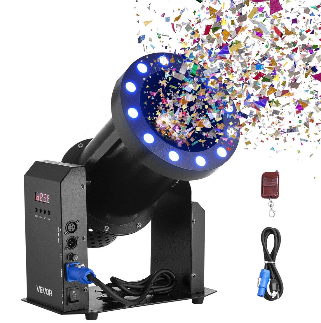 Professional 1500w Electric 12 RGB LED Confetti Cannon Blower Adjustable Nozzle & DMX Remote Control