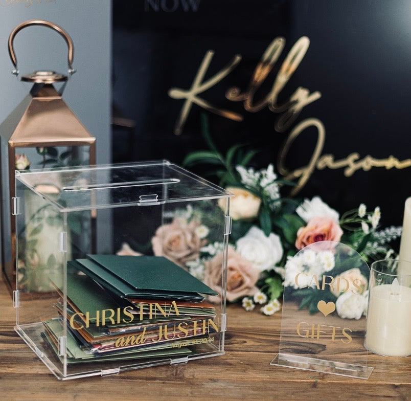 Personalized Modern Acrylic Wedding Card Box | Custom Wedding Money & Gift Card Holder