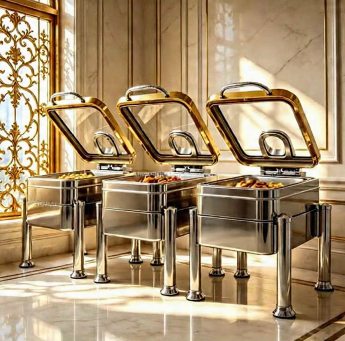 The Elevé Collection™ | Premium 304 Stainless Steel Chafing Dishes with Gold-Plated Commercial Food Warmer