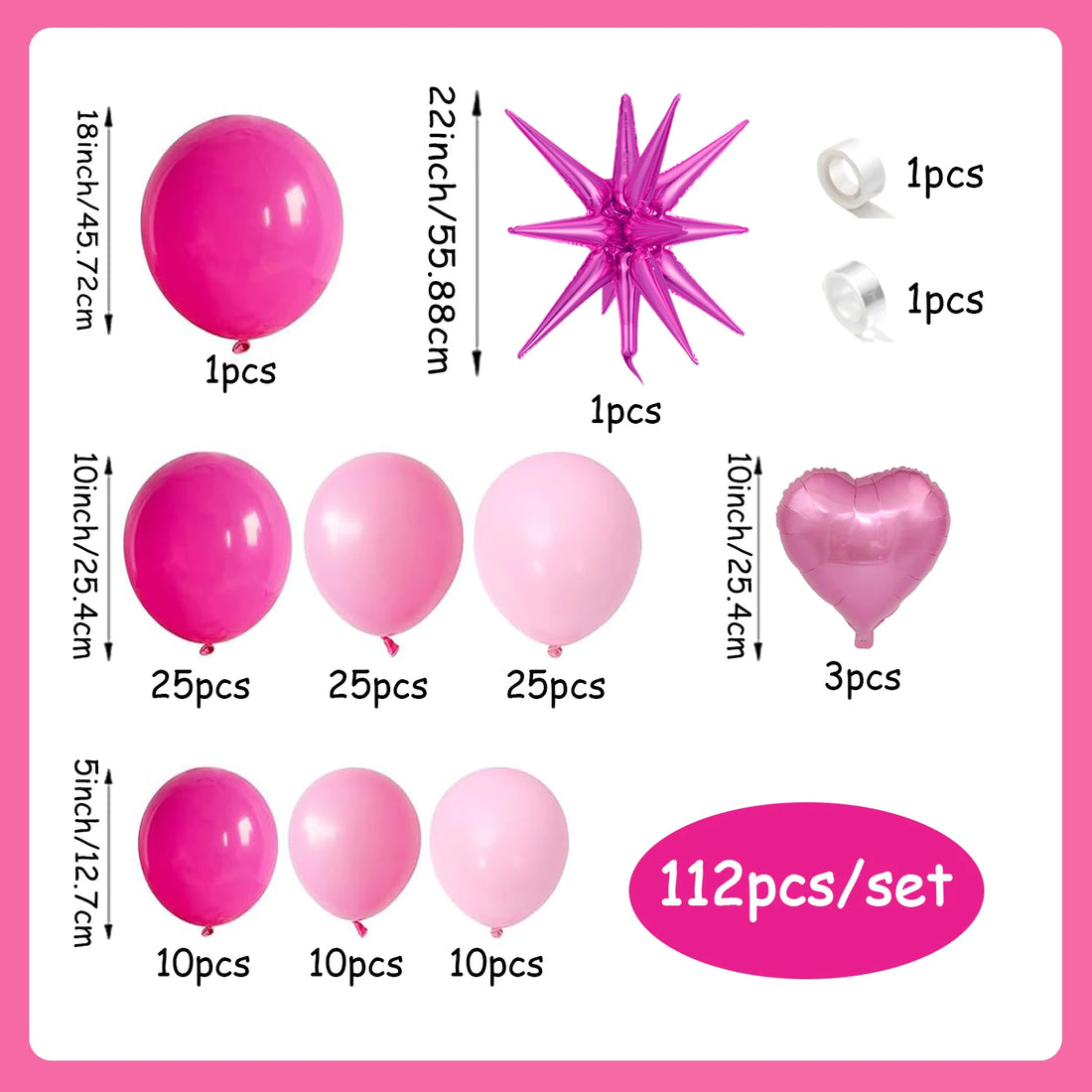 112Pcs Pink Balloon Arch Wreath Set, Pink Balloons with Rose Exploding Stars and Pink Love Foil Balloons, Suitable for Mother'S
