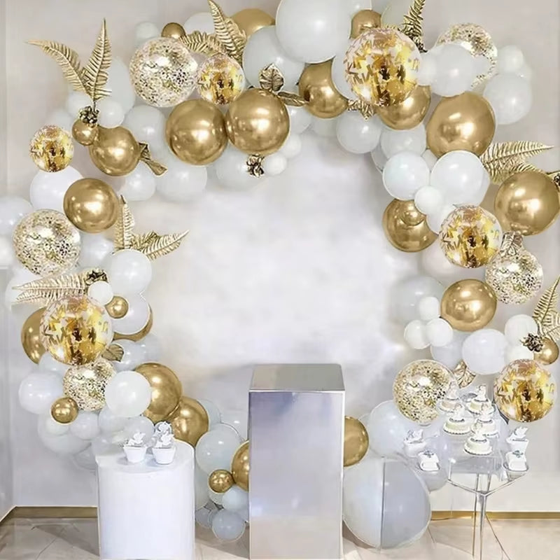 30Pcs 12 Inch White and Golden Balloons Pearl White Balloons Golden Confetti Balloons for Birthday Weddings Anniversary Party