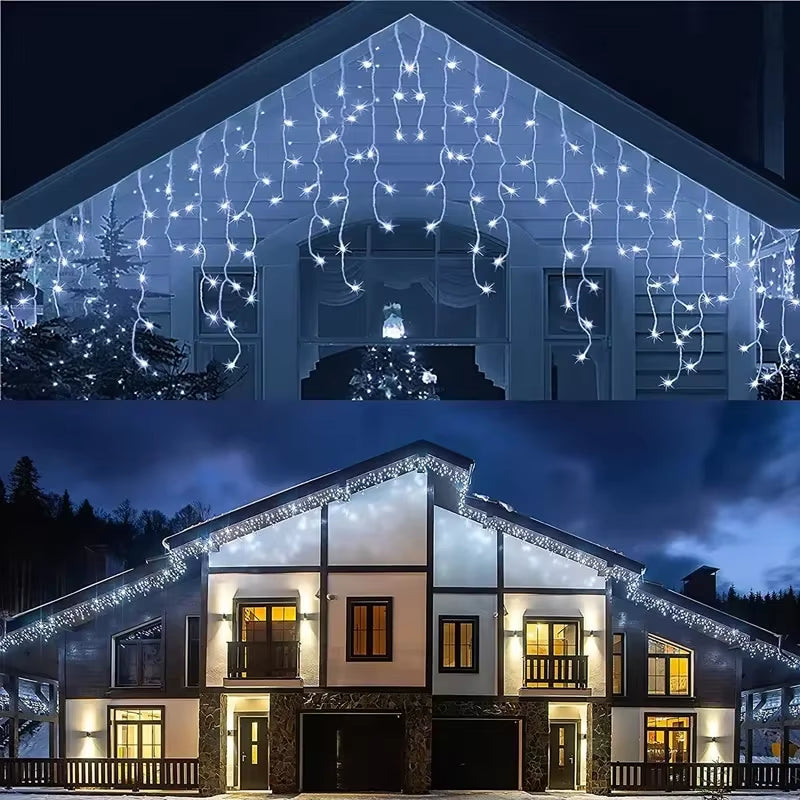 4Mx0.6M Curtain LED Icicle String Lights EU Plug Christmas Garland Droop Light Wedding Garden Street Outdoor Decorative Lighting