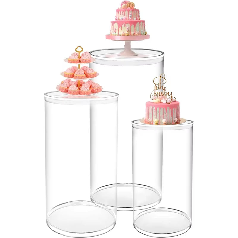 3Pcs Cylinder Plinth Pillars Cake Stand Multipurpose Display Pedestals for Thanksgiving Anniversary Ceremony Birthday Graduation