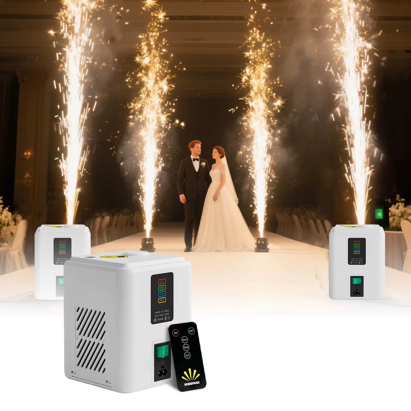 350W Mini Cold Spark Machine Stage Effects Wireless Remote DJ Equipment Party Fountain Spark Machine DMX Control Disco Wedding