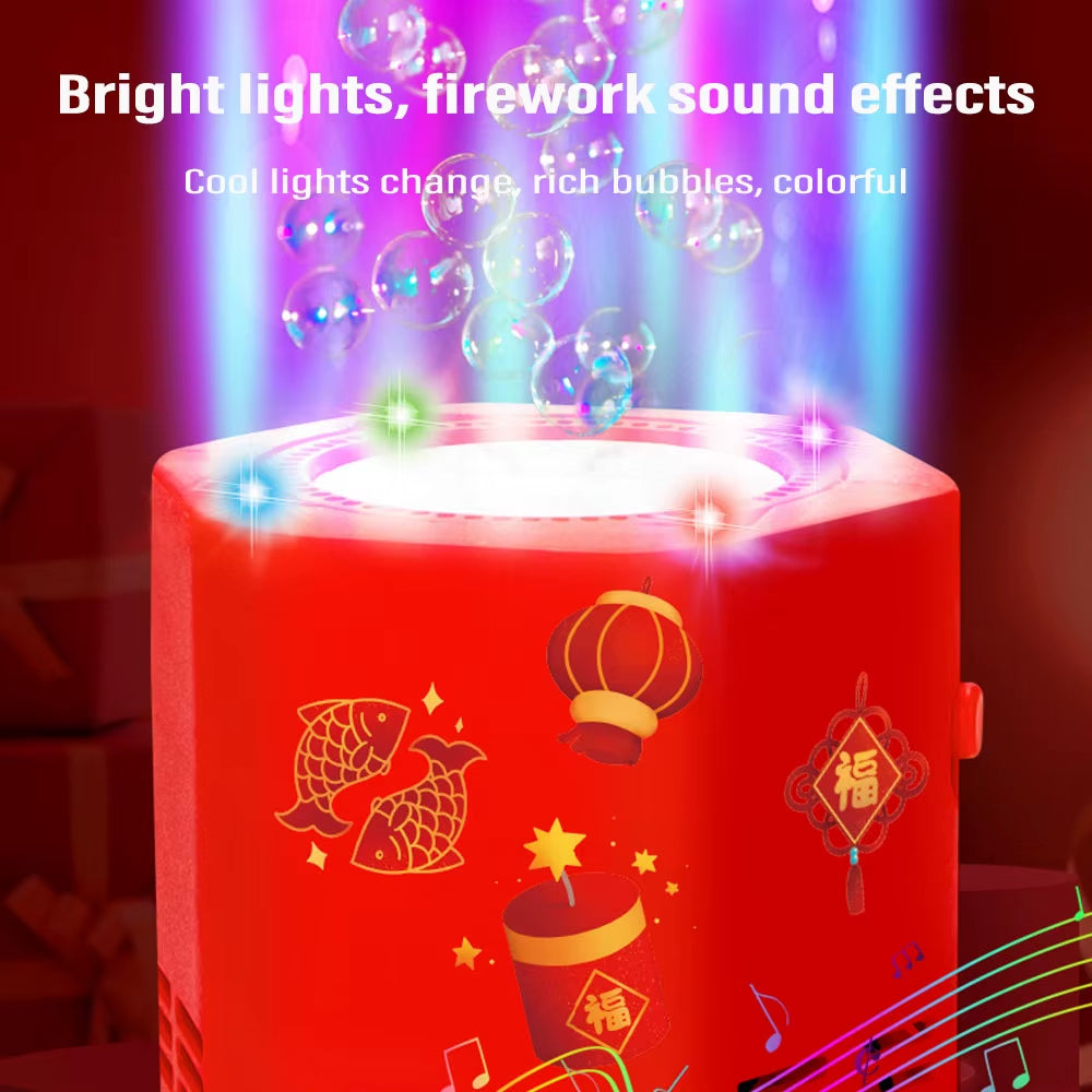 Automatic Firework Bubble Machine Blowing Colorful Bubbles with Dynamic Music Light Bubble Toy for Kids Party Christmas Gift